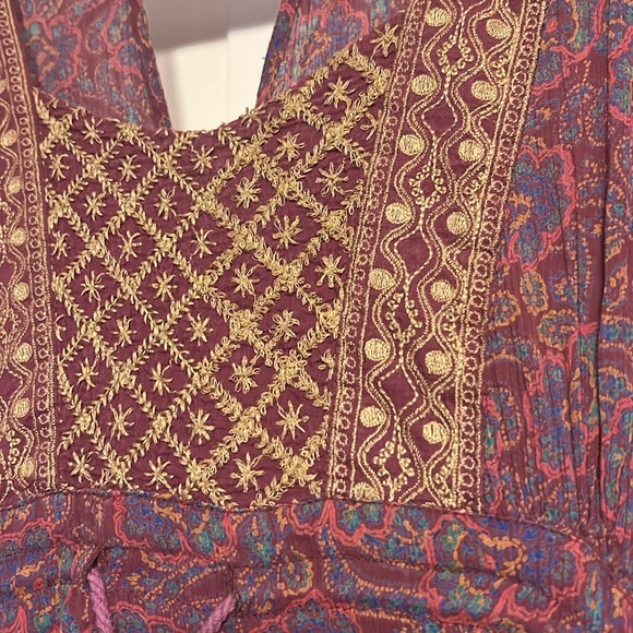 Free People Bohemian Purple Short Sleeve Oversized  Top - Picture 3 of 6